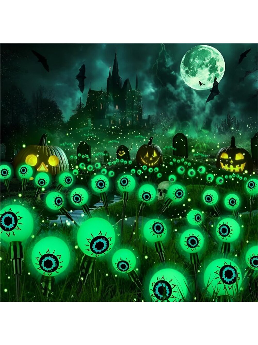 2 Pack 12 LED Solar Eyeball Lights, Halloween Decorations Firefly Lights